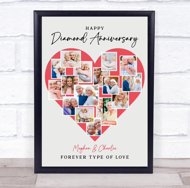 Photo Collage Diamond 60th Wedding Anniversary Gift 16-Photo Red Print Or Canvas