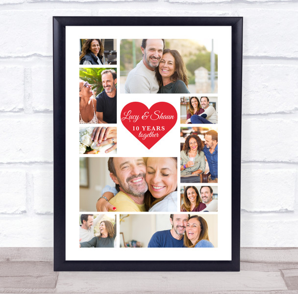 Photo Collage Wedding Anniversary Custom Gift 10-Photo Red Heart Print Or Canvas