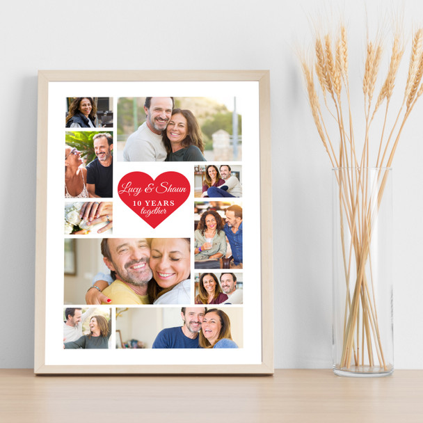 Photo Collage Wedding Anniversary Custom Gift 10-Photo Red Heart Print Or Canvas