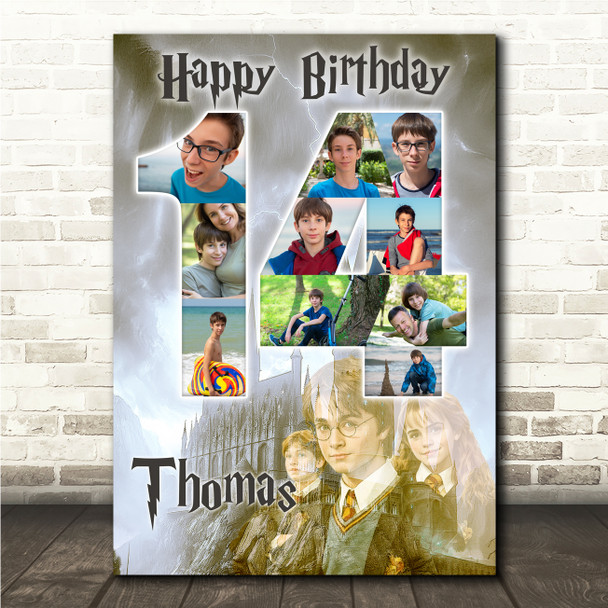 Photo Collage 10-Photo 14th Birthday Gift For Boys Harry Potter Print Canvas