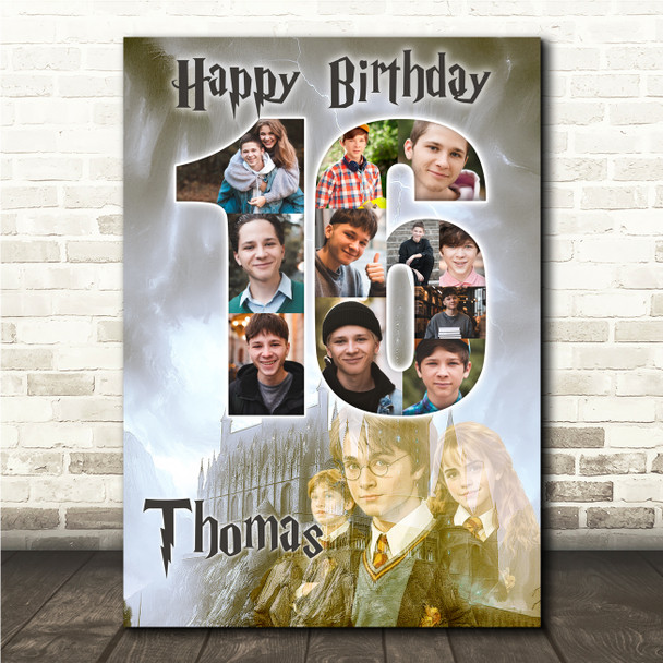 Photo Collage 11-Photo 16th Birthday Gift For Boys Harry Potter Print Canvas