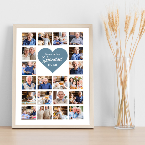 Photo Collage Gift For Grandad Father's Day 20-Photo Blue Heart Print Or Canvas