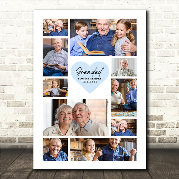 Photo Collage Grandad Gift For Father's Day 10-Photo Blue Heart Print Or Canvas