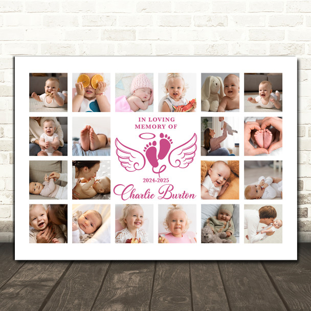 Photo Collage Kids Memorial Gift For Anyone 20-Photo Pink Wings Print Or Canvas Photo Collage Kids Memorial Gift For Anyone 20-Photo Pink Wings Print Or Canvas