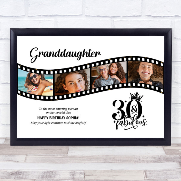 Photo Collage 30th Birthday Gift For Granddaughter 4-Photo Film Print Or Canvas