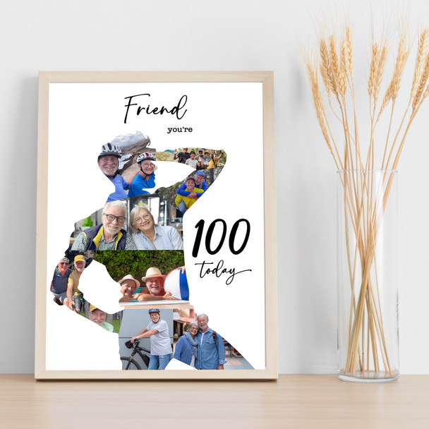 Photo Collage 100th Birthday Custom Gift For Friend 9-Photo Man Print Or Canvas