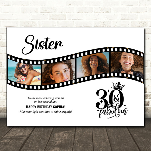 Photo Collage 30th Birthday Gift For Sister 4-Photo Camera Film Print Or Canvas