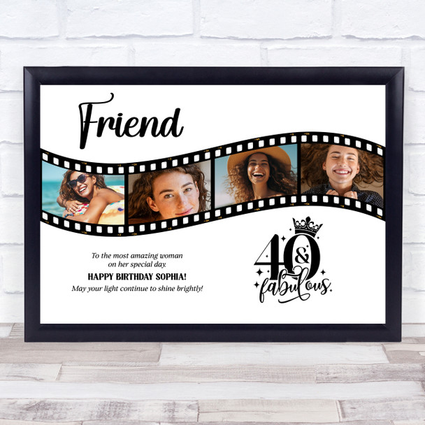 Photo Collage 40th Birthday Gift For Friend 4-Photo Camera Film Print Or Canvas