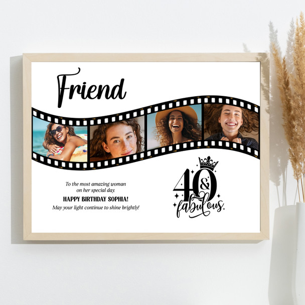 Photo Collage 40th Birthday Gift For Friend 4-Photo Camera Film Print Or Canvas