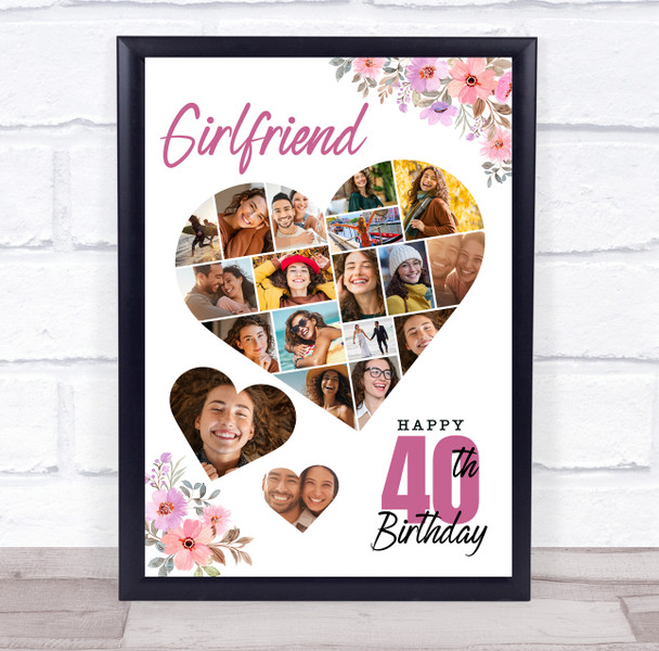 Photo Collage 40th Birthday Gift For Girlfriend 19-Photo Floral Print Or Canvas
