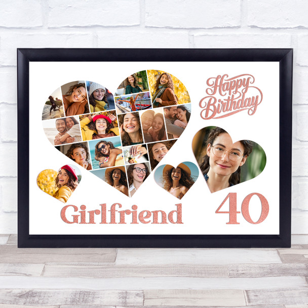 Photo Collage 40th Birthday Gift For Girlfriend 20-Photo Hearts Print Or Canvas