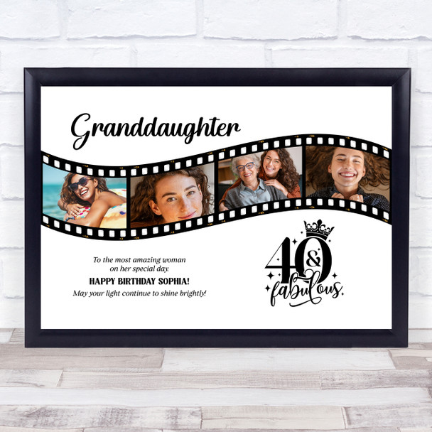 Photo Collage 40th Birthday Gift For Granddaughter 4-Photo Film Print Or Canvas