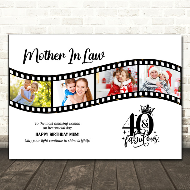 Photo Collage 40th Birthday Gift For Mother-In-Law 4-Photo Film Print Or Canvas