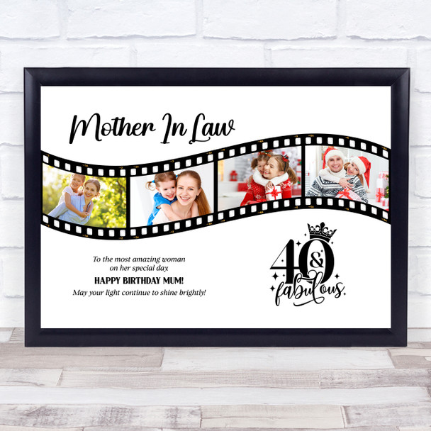 Photo Collage 40th Birthday Gift For Mother-In-Law 4-Photo Film Print Or Canvas