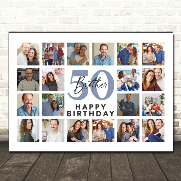Photo Collage 50th Birthday Gift For Brother 20-Photo Landscape Print Or Canvas