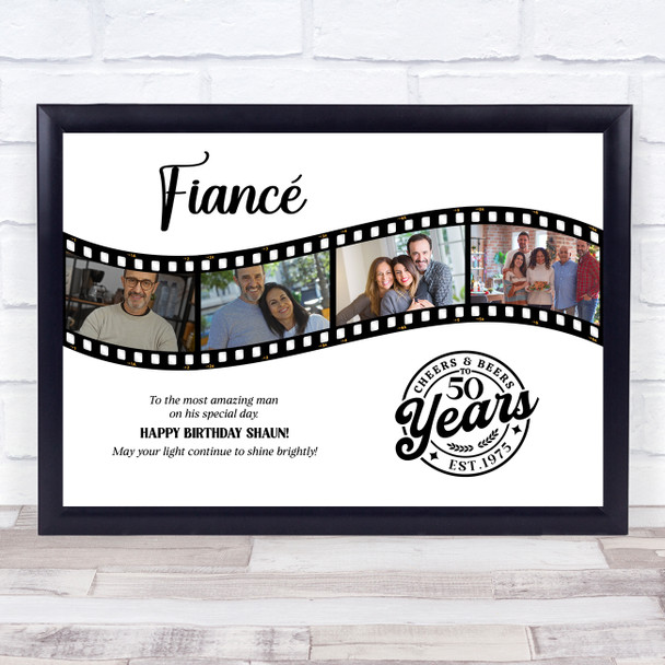Photo Collage 50th Birthday Gift For Fiancé 4-Photo Camera Film Print Or Canvas