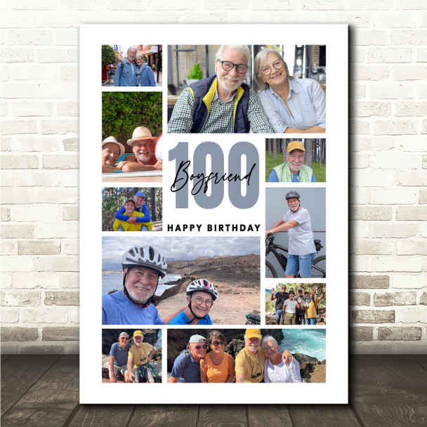 Photo Collage 100th Birthday Custom Gift For Boyfriend 10-Photo Print Or Canvas