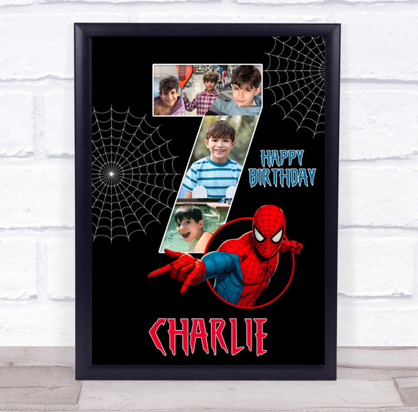 Photo Collage 5-Photo 7th Birthday Gift For Boys Kids Spiderman Print Or Canvas