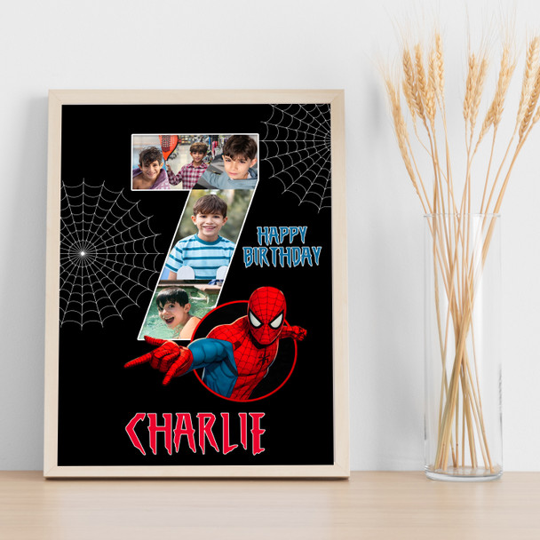 Photo Collage 5-Photo 7th Birthday Gift For Boys Kids Spiderman Print Or Canvas