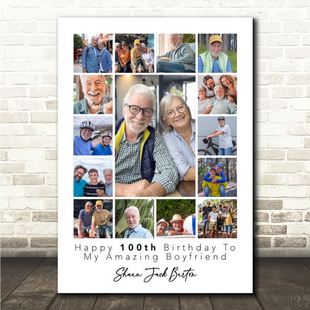 Photo Collage 100th Birthday Custom Gift For Boyfriend 15-Photo Print Or Canvas