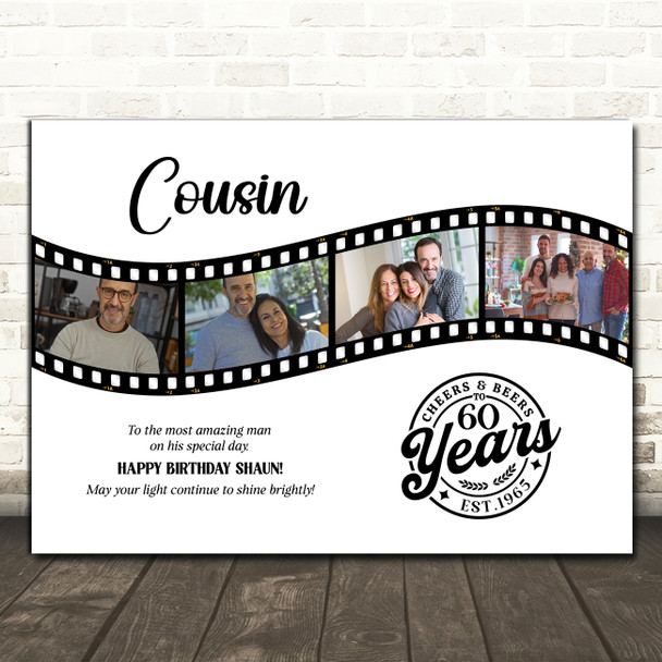 Photo Collage 60th Birthday Gift For Cousin 4-Photo Camera Film Print Or Canvas