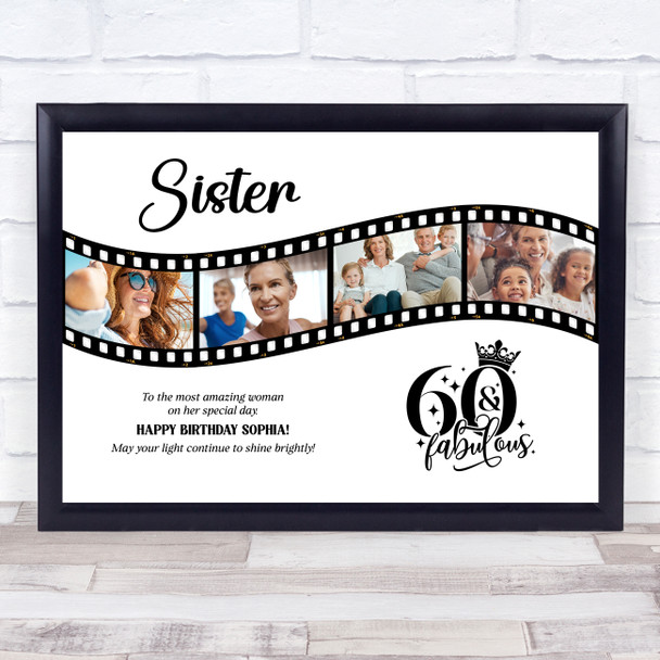 Photo Collage 60th Birthday Gift For Sister 4-Photo Camera Film Print Or Canvas