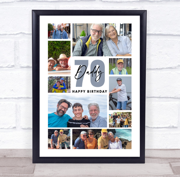 Photo Collage 70th Birthday Custom Gift For Daddy 10-Photo Blue Print Or Canvas