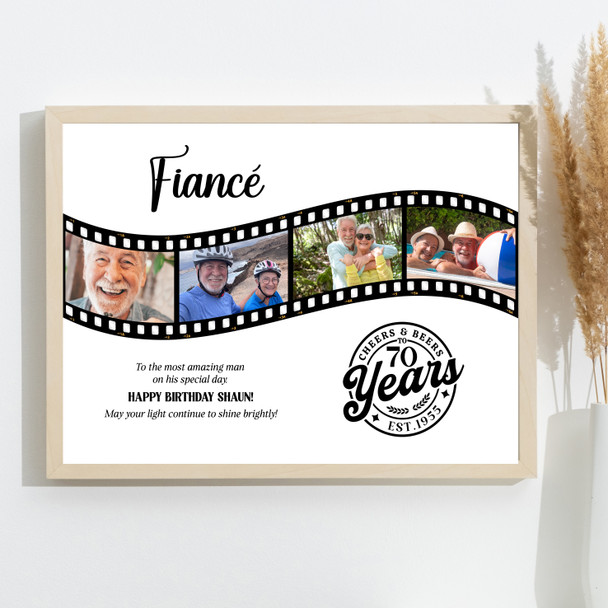 Photo Collage 70th Birthday Gift For Fiancé 4-Photo Camera Film Print Or Canvas