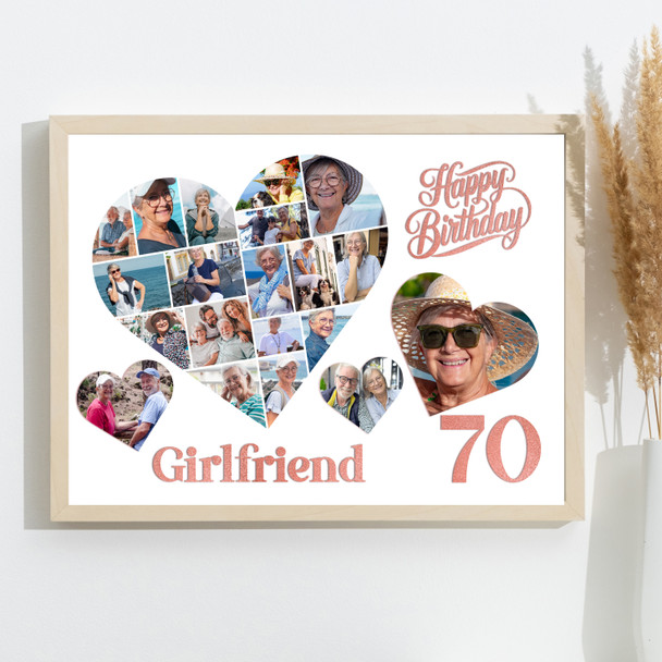 Photo Collage 70th Birthday Gift For Girlfriend 20-Photo Hearts Print Or Canvas