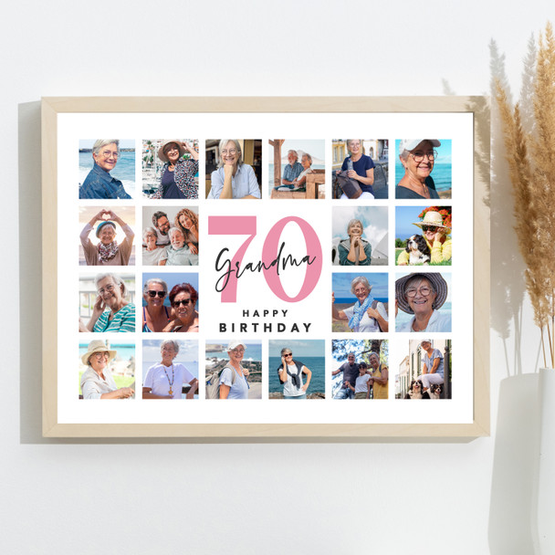 Photo Collage 70th Birthday Gift For Grandma 20-Photo Landscape Print Or Canvas