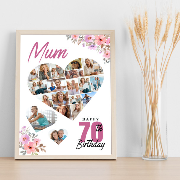 Photo Collage 70th Birthday Custom Gift For Mum 19-Photo Floral Print Or Canvas