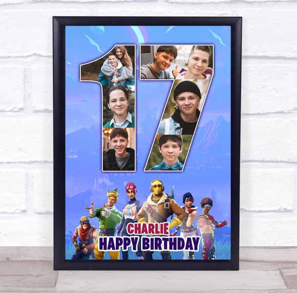 Photo Collage 7-Photo 17th Birthday Gift For Teen Boys Fortnite Print Or Canvas