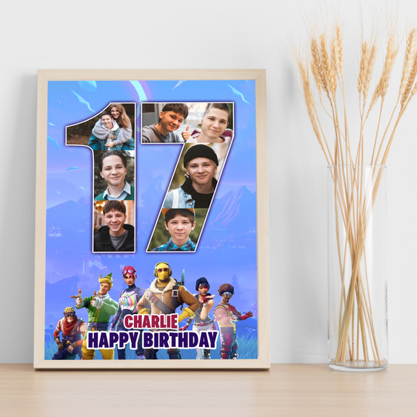 Photo Collage 7-Photo 17th Birthday Gift For Teen Boys Fortnite Print Or Canvas