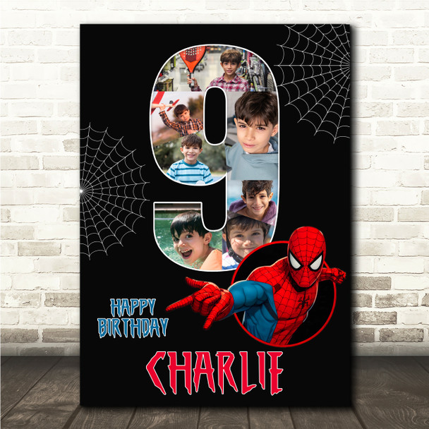 Photo Collage 7-Photo 9th Birthday Gift For Kids Boys Spiderman Print Or Canvas