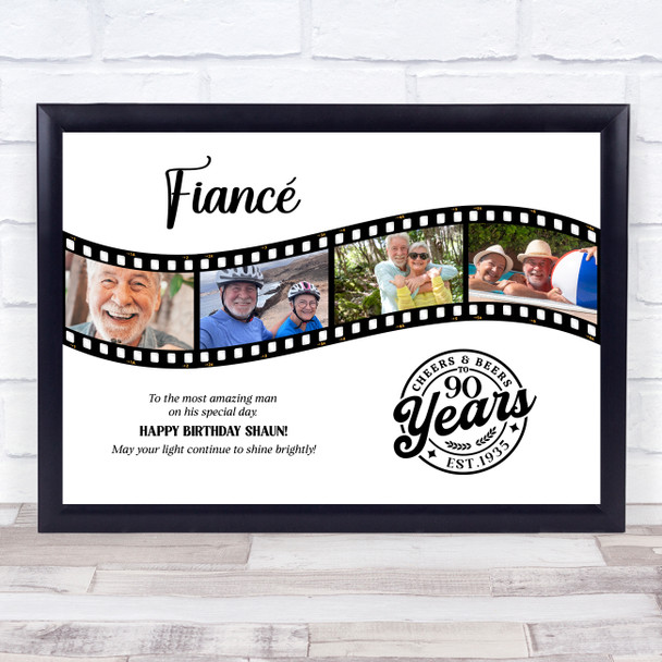 Photo Collage 90th Birthday Gift For Fiancé 4-Photo Camera Film Print Or Canvas