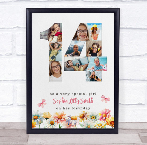 Photo Collage 10-Photo 14th Birthday Gift For Teen Girls Floral Print Or Canvas