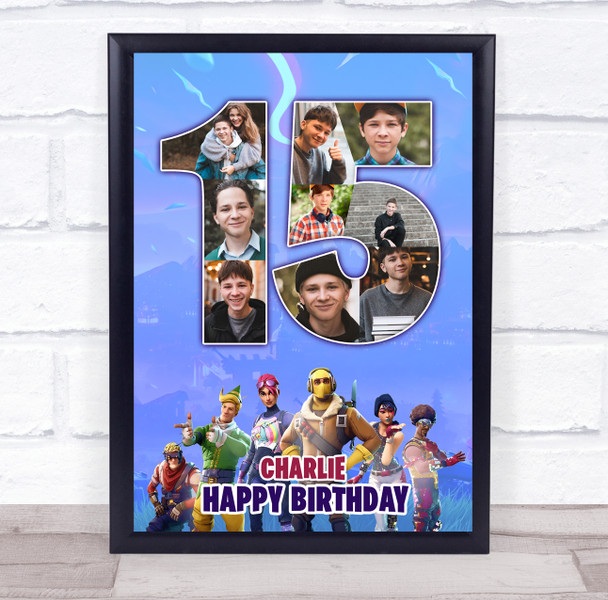 Photo Collage 9-Photo 15th Birthday Gift For Teen Boys Fortnite Print Or Canvas