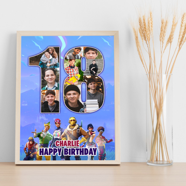 Photo Collage 9-Photo 18th Birthday Gift For Teen Boys Fortnite Print Or Canvas