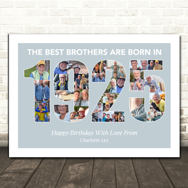 Photo Collage Blue Birthday Gift For Brother 26-Photo Year 1925 Print Or Canvas