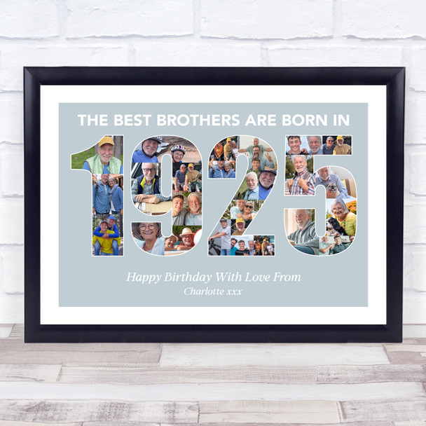 Photo Collage Blue Birthday Gift For Brother 26-Photo Year 1925 Print Or Canvas