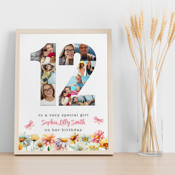 Photo Collage 11-Photo 12th Birthday Gift For Kids Girls Floral Print Or Canvas