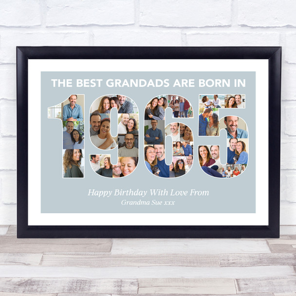 Photo Collage Blue Birthday Gift For Grandad 24-Photo Year 1965 Print Or Canvas