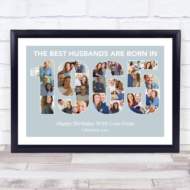 Photo Collage Blue Birthday Gift For Husband 24-Photo Year 1965 Print Or Canvas