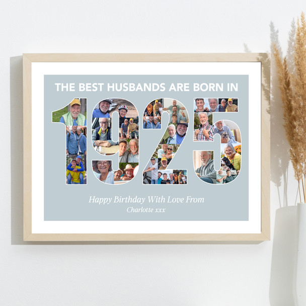 Photo Collage Blue Birthday Gift For Husband 26-Photo Year 1925 Print Or Canvas
