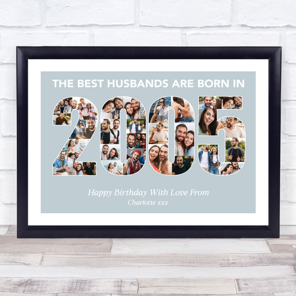 Photo Collage Blue Birthday Gift For Husband 33-Photo Year 2005 Print Or Canvas