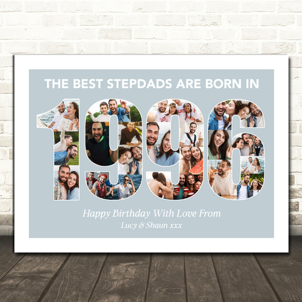 Photo Collage Blue Birthday Gift For Stepdad 23-Photo Year 1996 Print Or Canvas