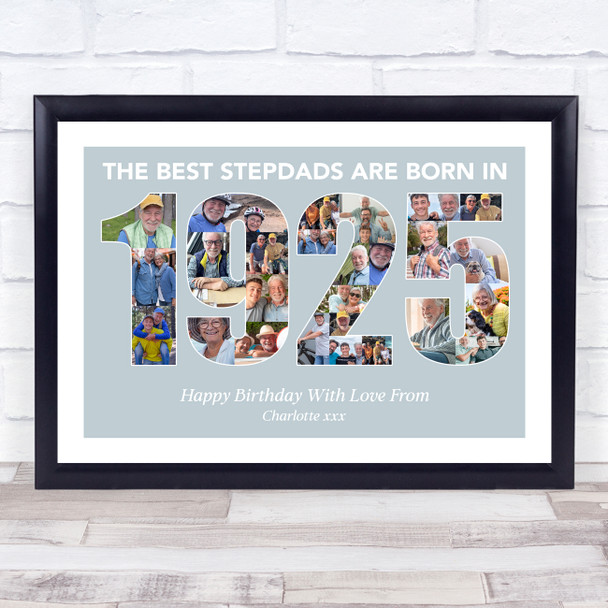 Photo Collage Blue Birthday Gift For Stepdad 26-Photo Year 1925 Print Or Canvas