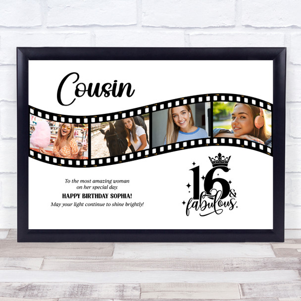 Photo Collage 16th Birthday Gift For Cousin 4-Photo Camera Film Print Or Canvas