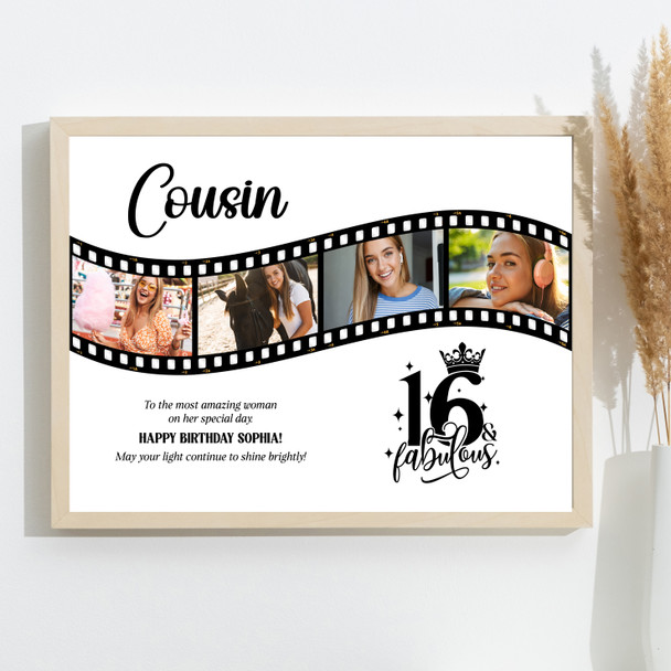 Photo Collage 16th Birthday Gift For Cousin 4-Photo Camera Film Print Or Canvas