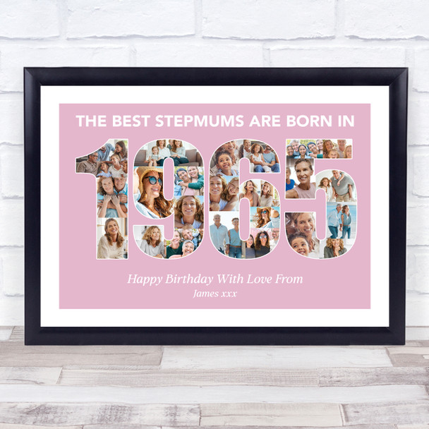 Photo Collage Pink Birthday Gift For Stepmum 24-Photo Year 1965 Print Or Canvas